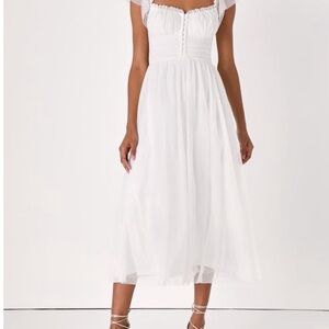 Lulu's White Lace Midi Dress